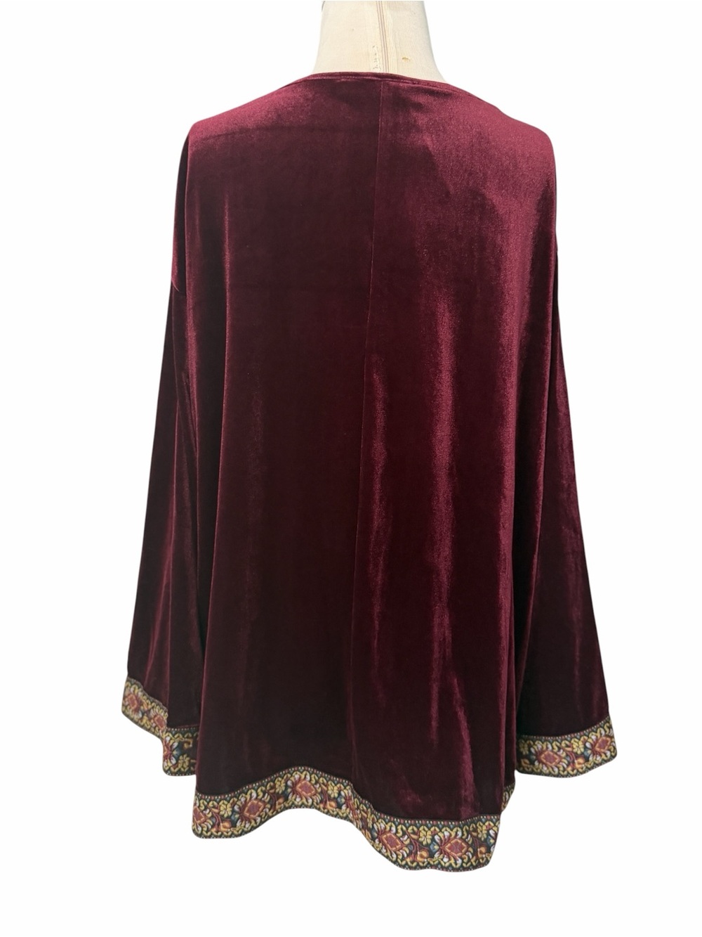 Rusttydustty Boho Embroidered Trim Velvet Open-Front Kimono - Burgundy Sz S SML - Picture 5 of 7
